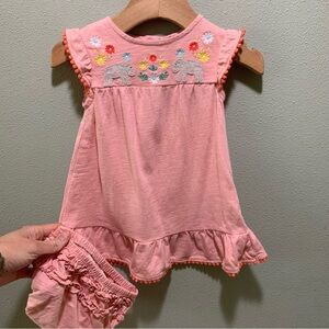 Baby Boden // Jungle Embroidered Dress - Pink with Embroidered Elephants 3-6 mo